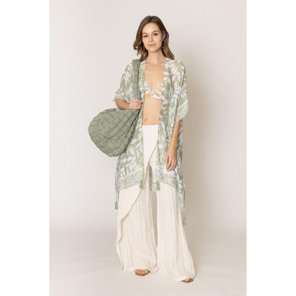 DIONA J LEAF PRINT KIMONO ONE SIZE COLOR SAGE